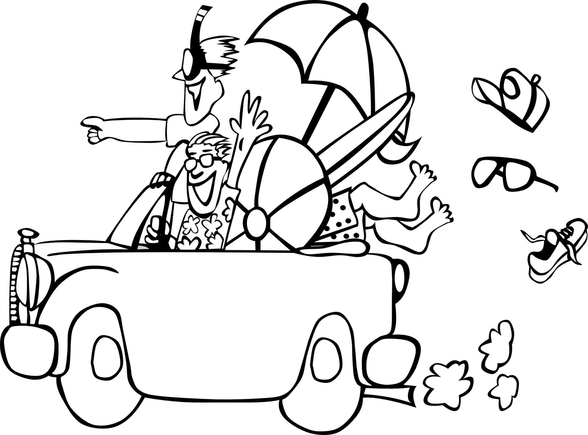 Whimsical Family Road Trip Adventure Vacation Clipart Illustration