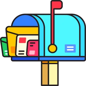 Whimsical Mailbox Clipart with Colorful Letters and Postal Elements