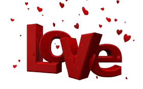 3D Red Love Typography Clipart with Floating Heart Shapes and Romantic Design