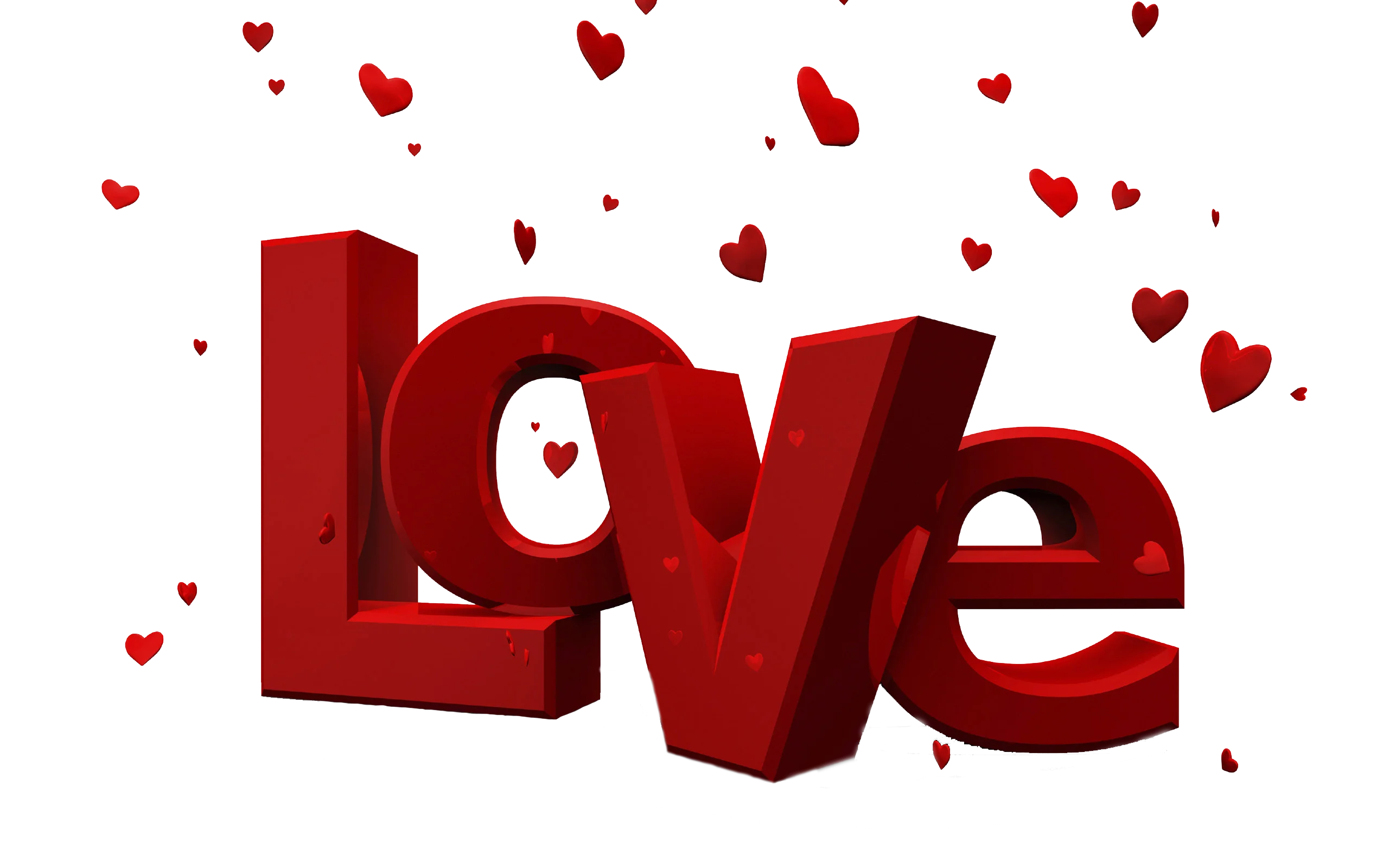 3D Red Love Typography Clipart with Floating Heart Shapes and Romantic Design