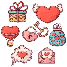 Adorable Love-Themed Clipart Collection: Romantic Hearts and Surprise Elements