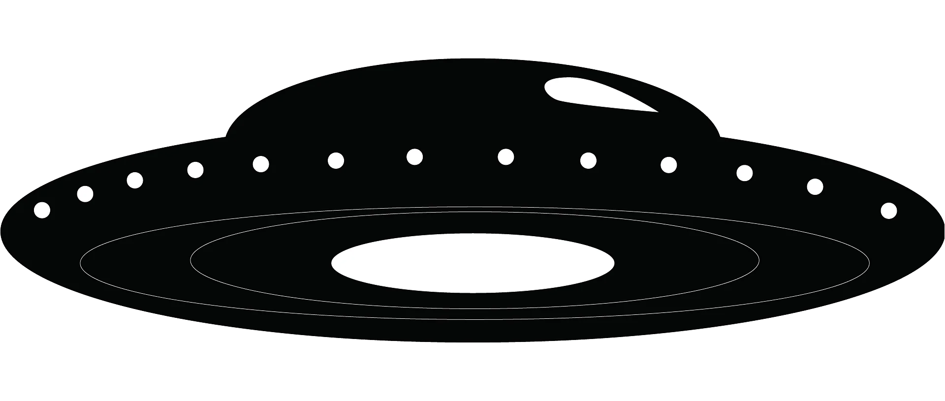 Classic Flying Saucer UFO Silhouette Monochrome Clipart Design