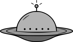 Classic Retro Silver UFO Clipart Illustration with Antenna and Glowing Point