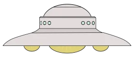 Classic Silver Flying Saucer UFO Clipart Illustration with Golden Underside Lights