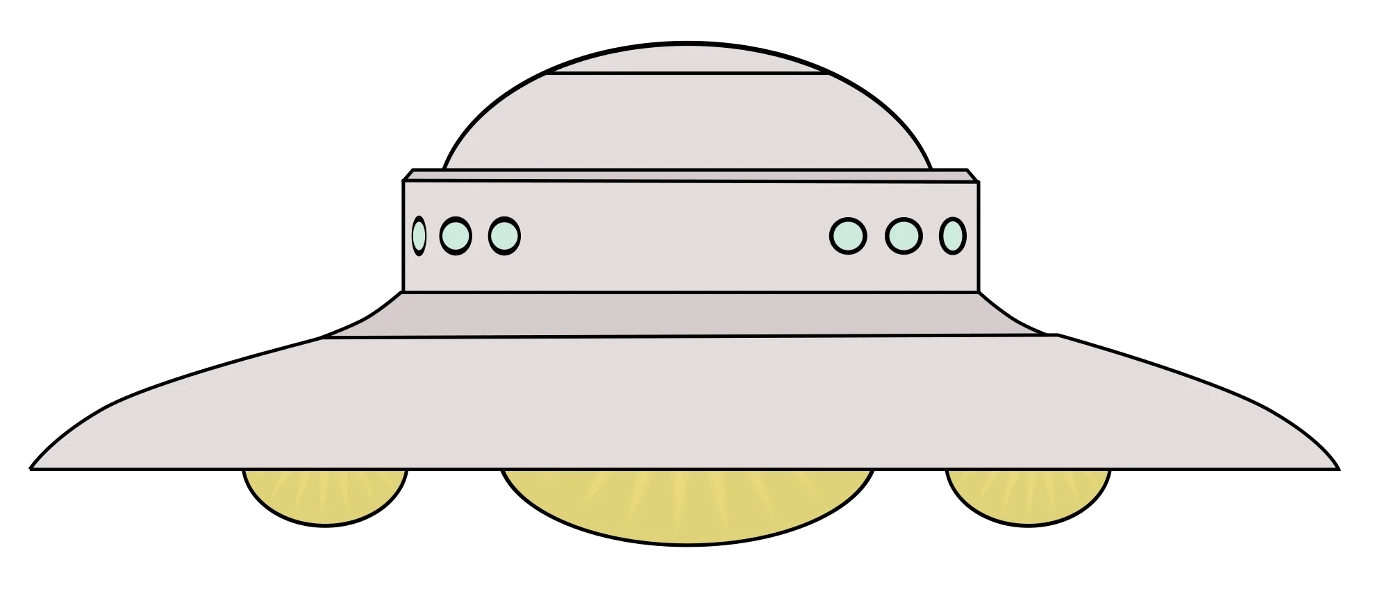 Classic Silver Flying Saucer UFO Clipart Illustration with Golden Underside Lights