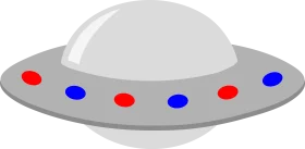 Classic Silver Flying Saucer UFO Clipart with Colorful Accent Lights