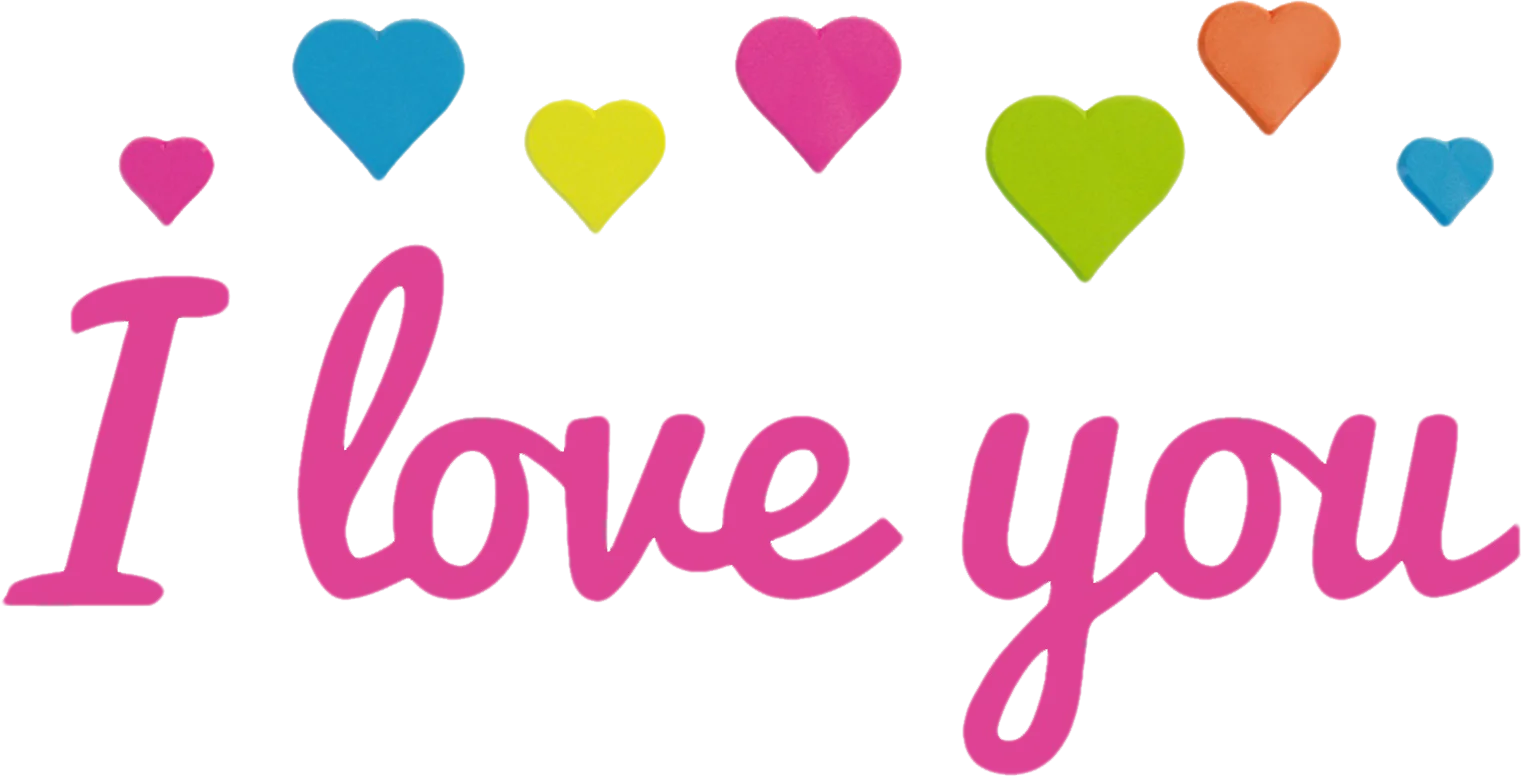 Colorful Hearts and Playful 'I Love You' Romantic Clipart Design