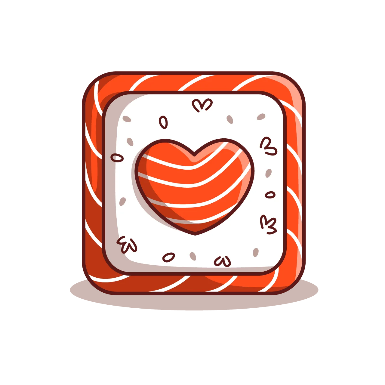 Cute Kawaii Heart-Shaped Love Clipart Icon with Playful Striped Border
