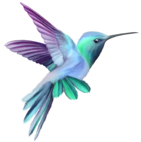Delicate Blue and Purple Hummingbird Clipart Illustration with Iridescent Feathers
