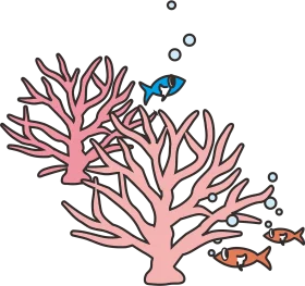 Delicate Pink Coral Reef Scene with Tropical Fish Underwater Clipart Illustration