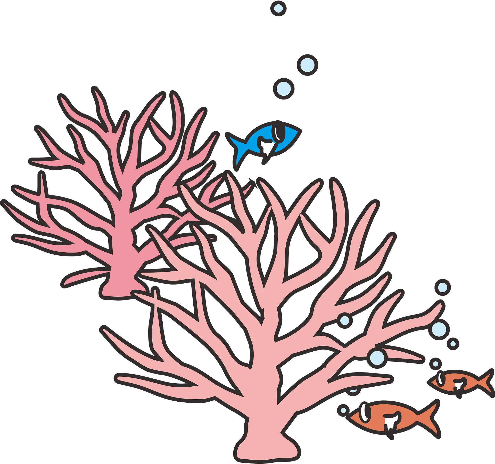 Delicate Pink Coral Reef Scene with Tropical Fish Underwater Clipart Illustration