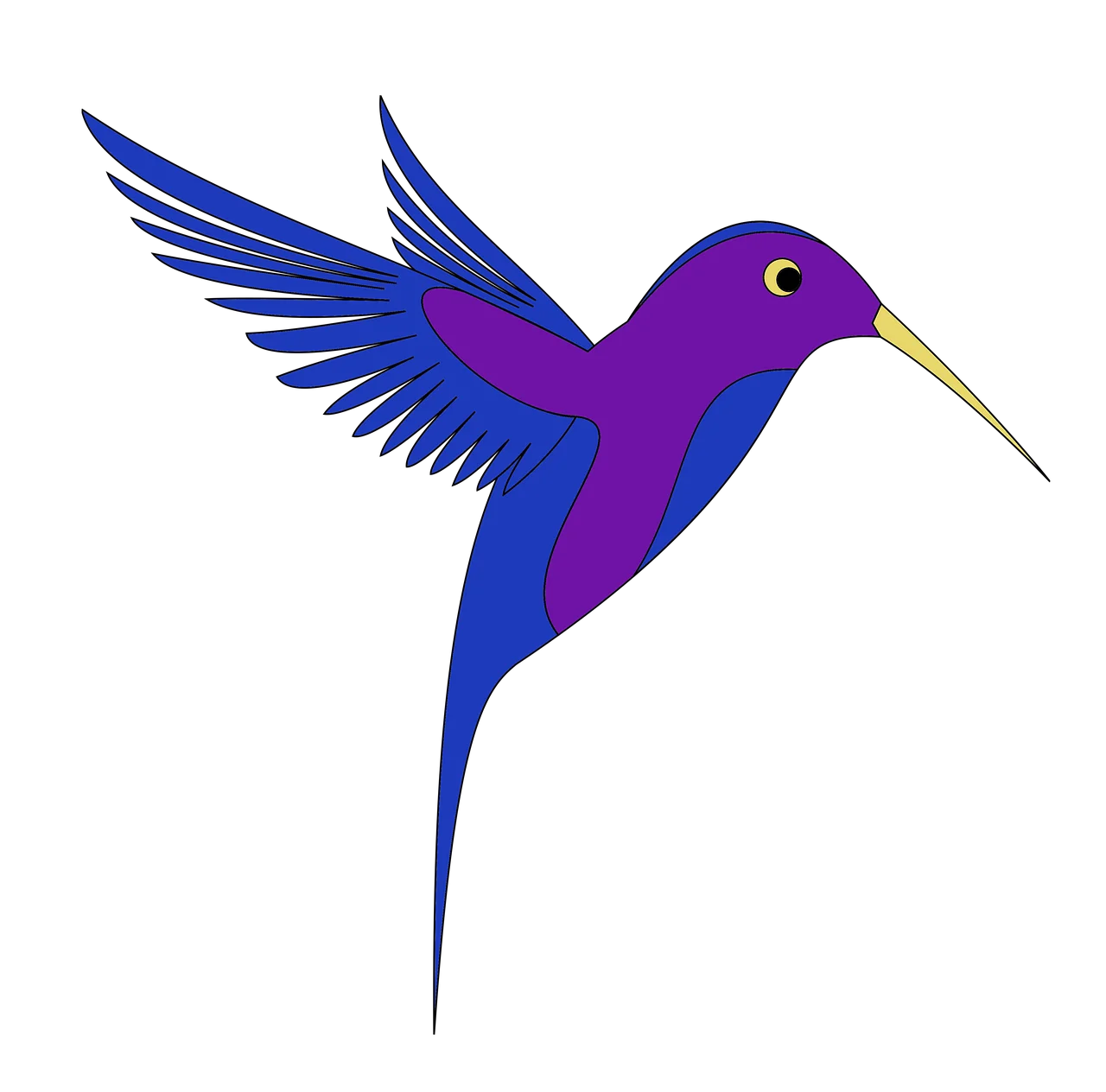 Elegant Blue and Purple Hummingbird Clipart Illustration with Dynamic Wing Design