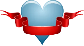 Elegant Blue Heart with Flowing Red Ribbon Romantic Clipart Design