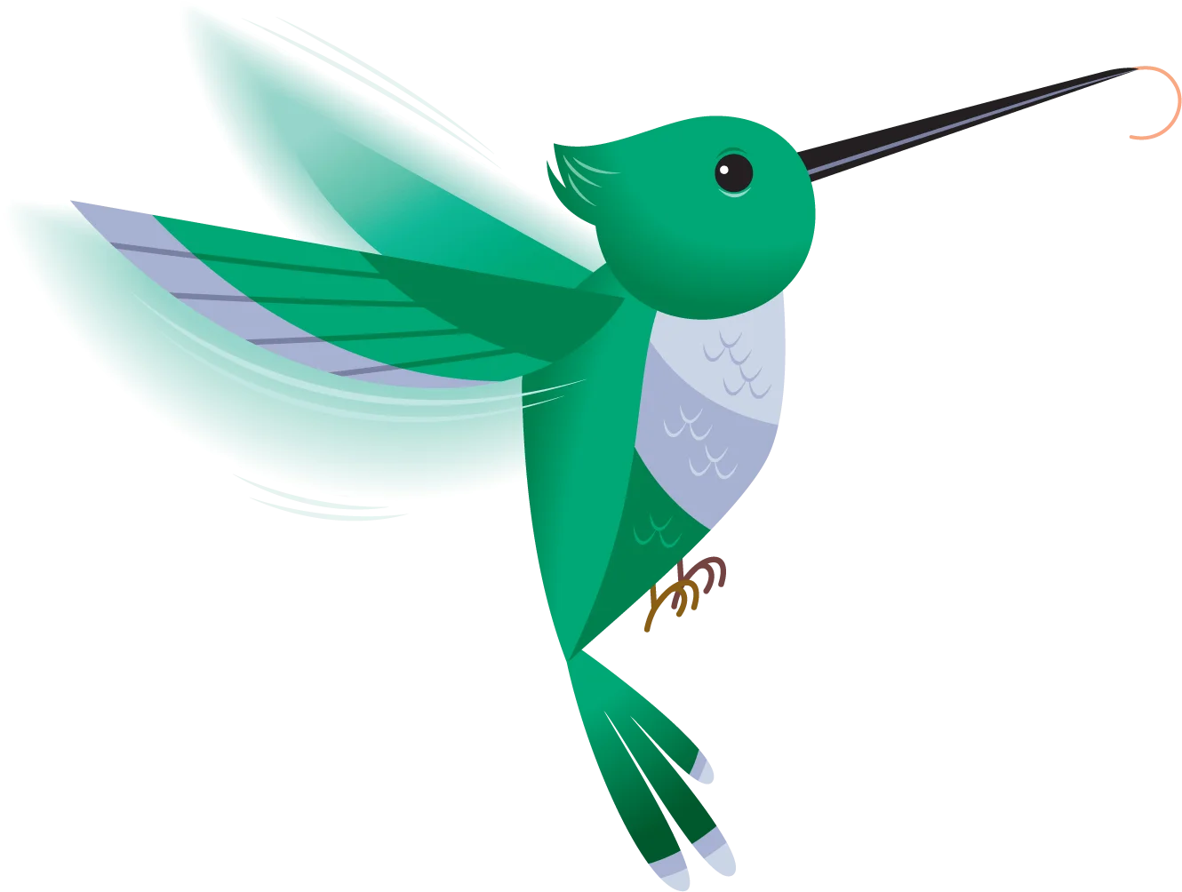 Elegant Green Hummingbird Clipart with Dynamic Wing Movement and Sleek Design