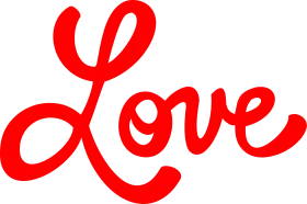 Elegant Handwritten Love Clipart with Flowing Cursive Typography in Passionate Red