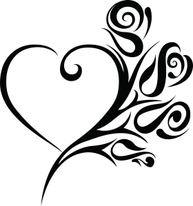 Elegant Heart-Shaped Love Clipart with Swirling Floral Ornamental Design