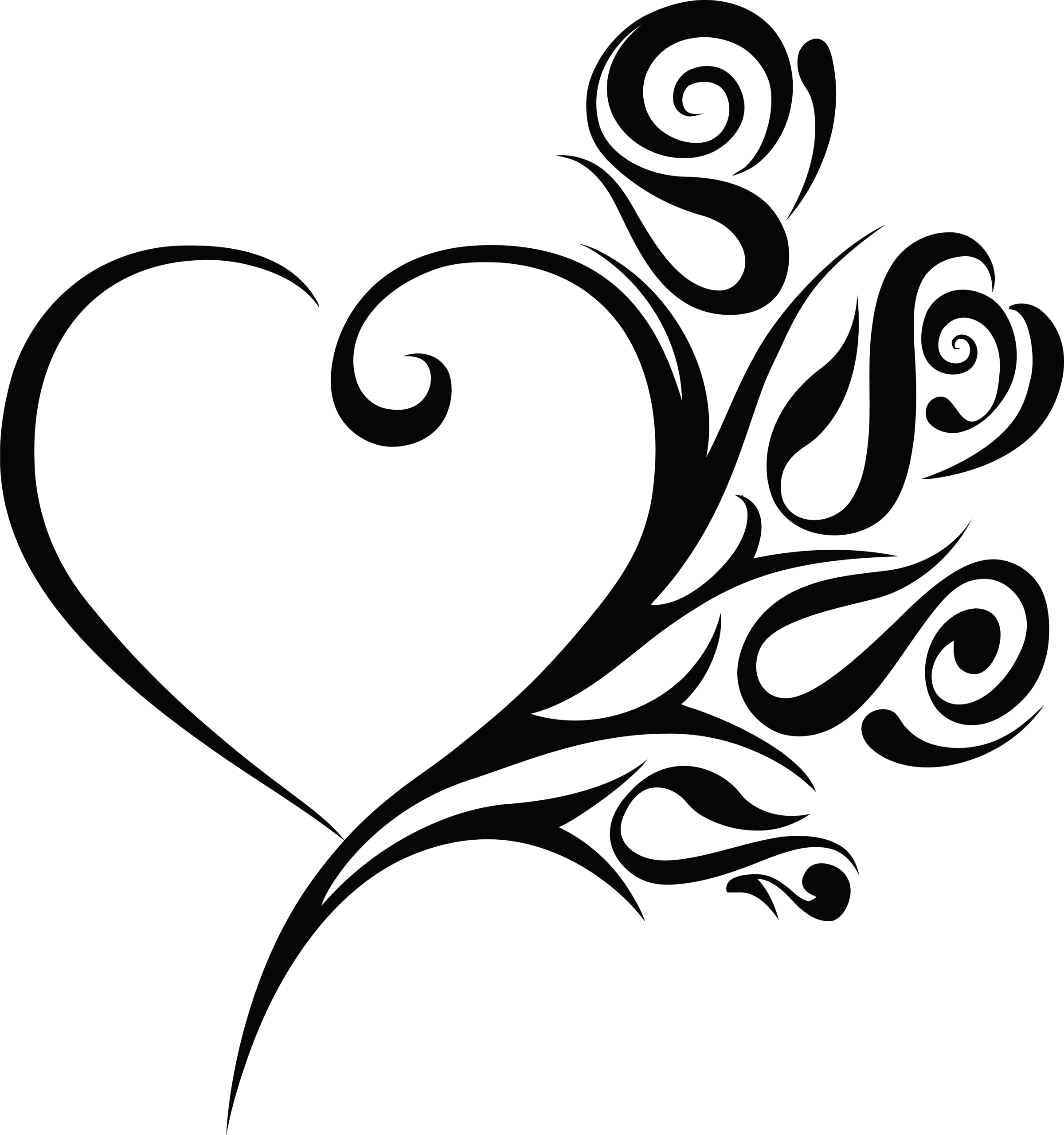 Elegant Heart-Shaped Love Clipart with Swirling Floral Ornamental Design