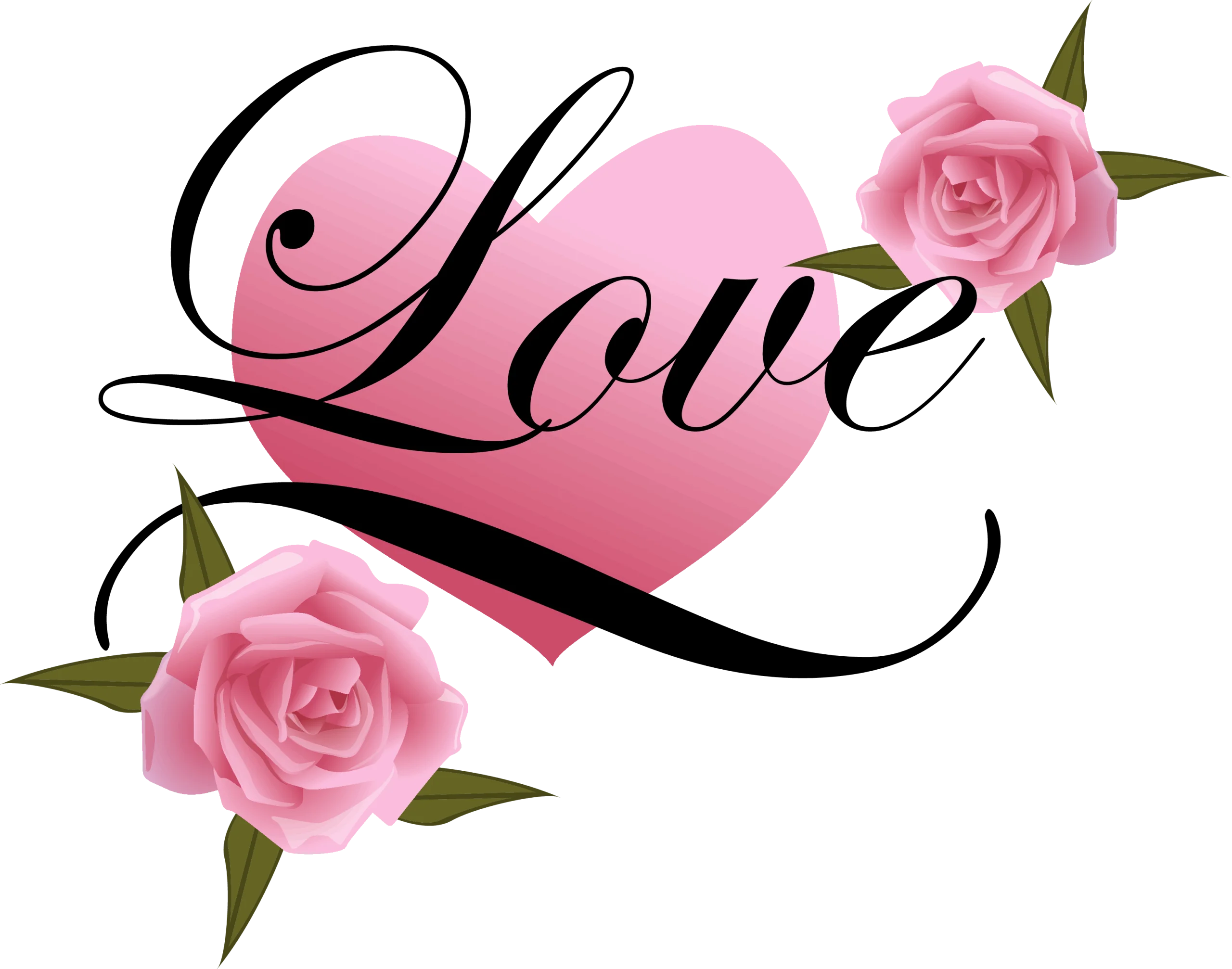 Elegant Pink Heart Love Clipart with Soft Romantic Rose Embellishments