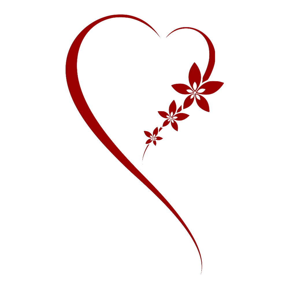 Elegant Red Heart Silhouette with Delicate Floral Accent Romantic Clipart Design