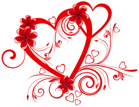 Elegant Valentine's Day Love Heart Swirls and Floral Romantic Clipart Design