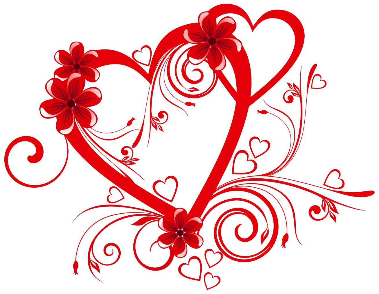 Elegant Valentine's Day Love Heart Swirls and Floral Romantic Clipart Design