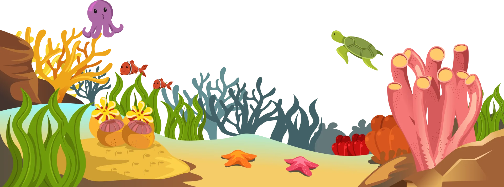 Enchanting Underwater Seascape Coral Reef Clipart Illustration with Marine Life