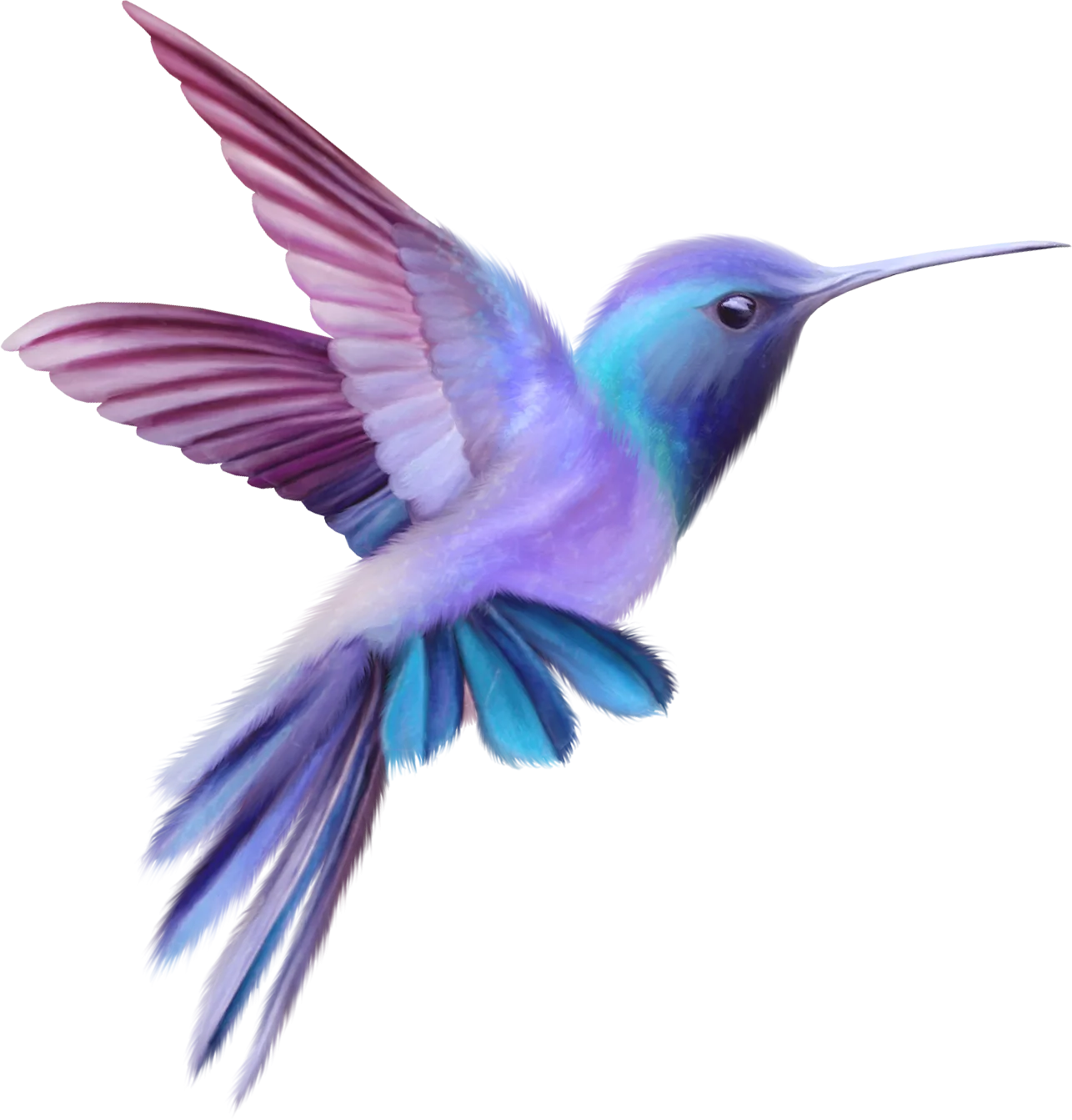 Ethereal Blue and Purple Hummingbird Clipart - Delicate Wing Artistry