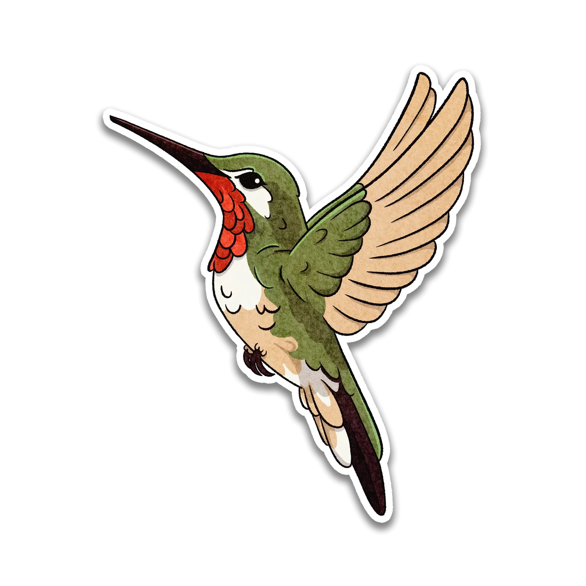 Graceful Green and Cream Hummingbird Sticker Clipart with Delicate Wing Motion