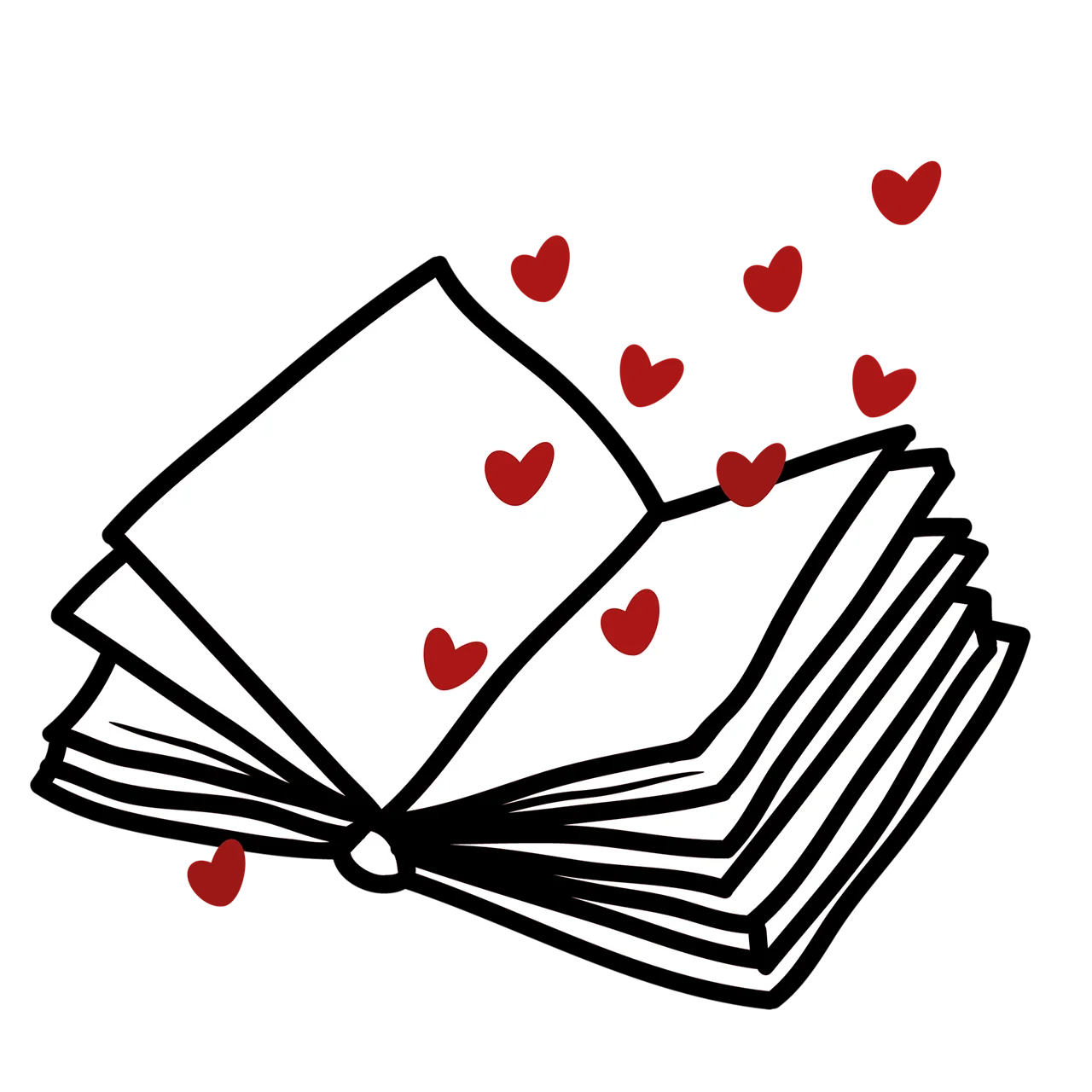 Heartfelt Book of Love: A Charming Hand-Drawn Reading Romance Clipart Illustration