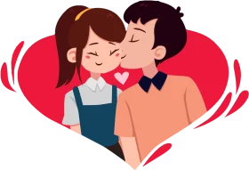 Heartfelt Romantic Moment: Sweet Lovers Embrace in Charming Love Clipart Design