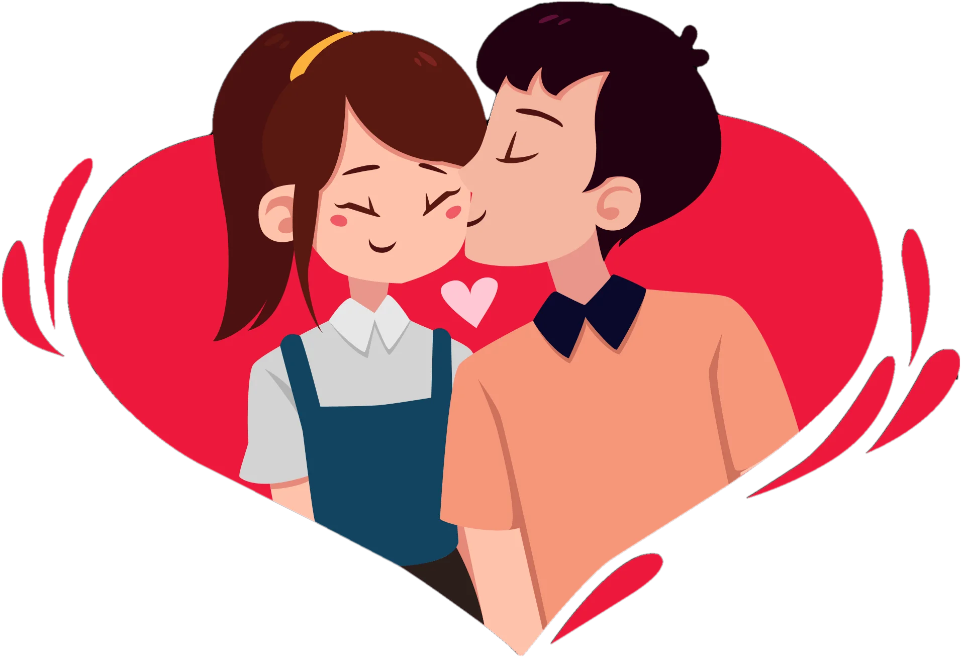 Heartfelt Romantic Moment: Sweet Lovers Embrace in Charming Love Clipart Design