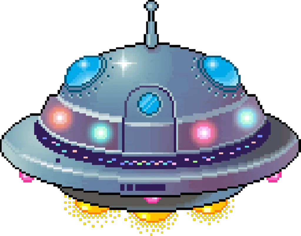 Pixel Art Retro UFO Clipart - Classic Sci-Fi Flying Saucer Illustration