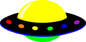 Playful Cartoon UFO Clipart with Colorful Lights and Rounded Design