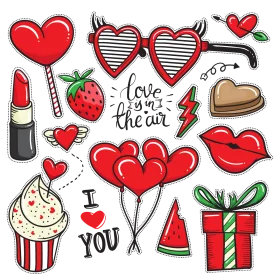Romantic Love-Themed Sticker Collection Clipart with Hearts and Sweet Symbols