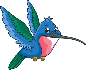Whimsical Blue and Green Hummingbird Cartoon Clipart for Kids and Nature Lovers
