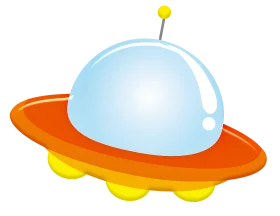 Whimsical Cartoon UFO Clipart with Glossy Blue Saucer and Bright Antenna