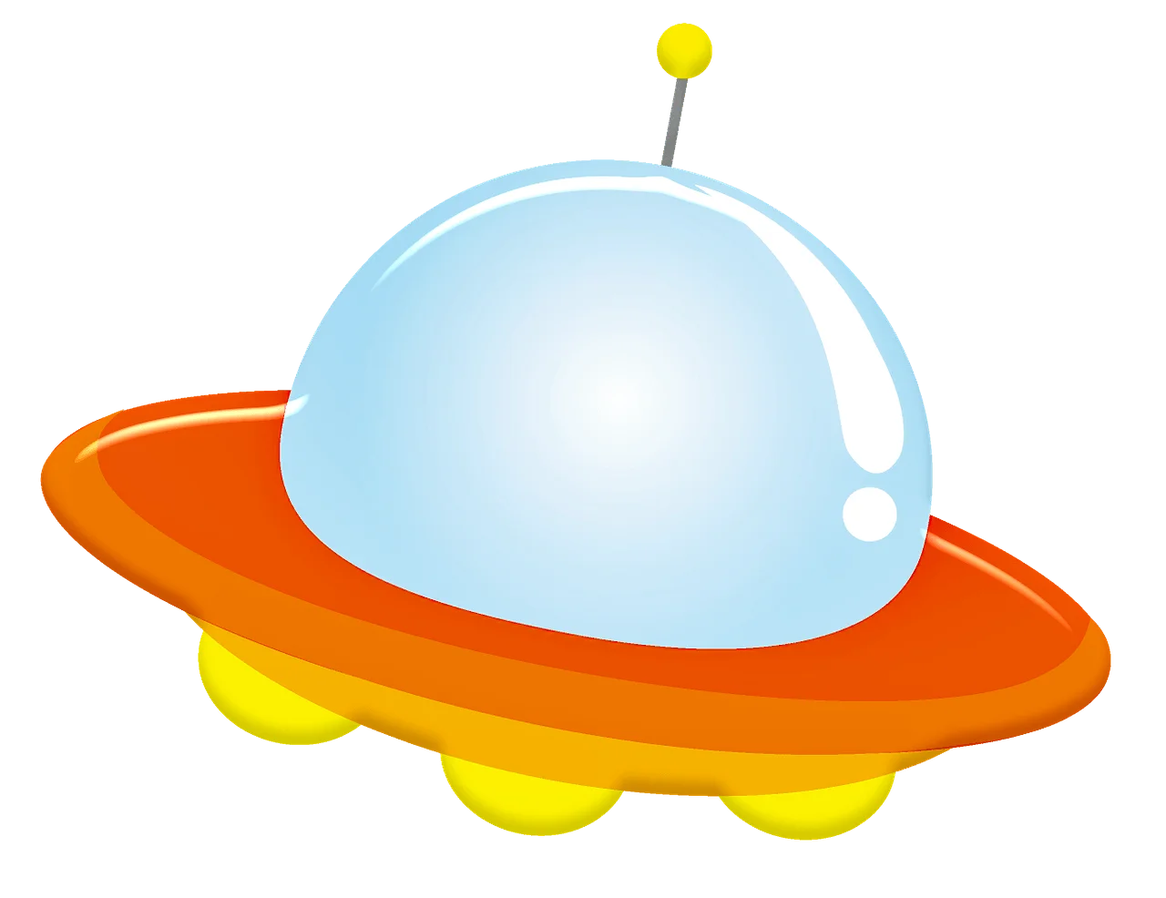 Whimsical Cartoon UFO Clipart with Glossy Blue Saucer and Bright Antenna