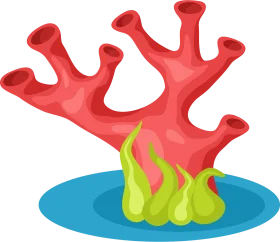 Whimsical Coral Reef Clipart with Bright Red Branches and Green Base