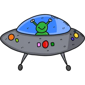 Whimsical Extraterrestrial Flying Saucer Clipart with Cheerful Alien Character