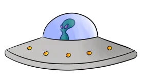 Whimsical Extraterrestrial Flying Saucer Clipart with Playful Alien Silhouette