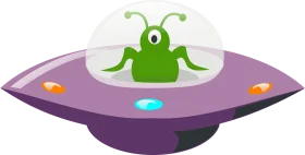 Whimsical Green Alien Pilot Navigating a Playful Cartoon UFO Clipart Design