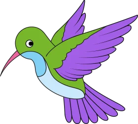 Whimsical Green and Purple Hummingbird Clipart Illustration with Playful Design