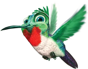 Whimsical Green and Red Cartoon Hummingbird Clipart with Expressive Features