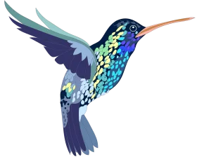 Whimsical Hummingbird Clipart with Iridescent Feather Mosaic Design