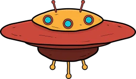 Whimsical Retro UFO Clipart with Cheerful Yellow Alien Spacecraft Design