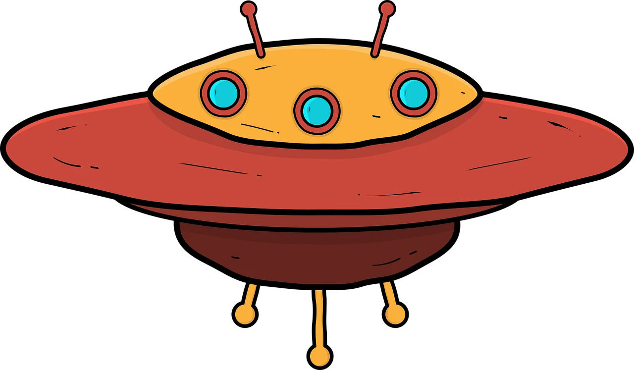Whimsical Retro UFO Clipart with Cheerful Yellow Alien Spacecraft Design