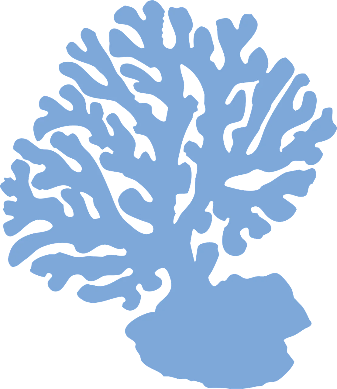 Elegant Blue Ocean Coral Silhouette Clipart - Underwater Marine Botanical Illustration