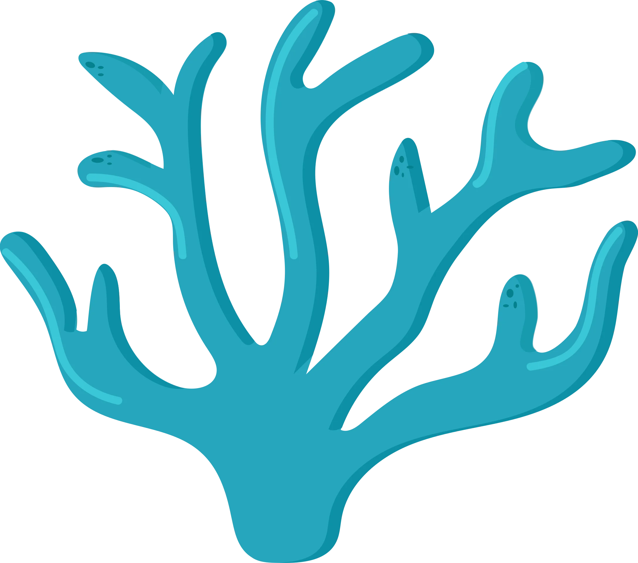 Stylized Marine Blue Coral Branch Silhouette Clipart Design Element