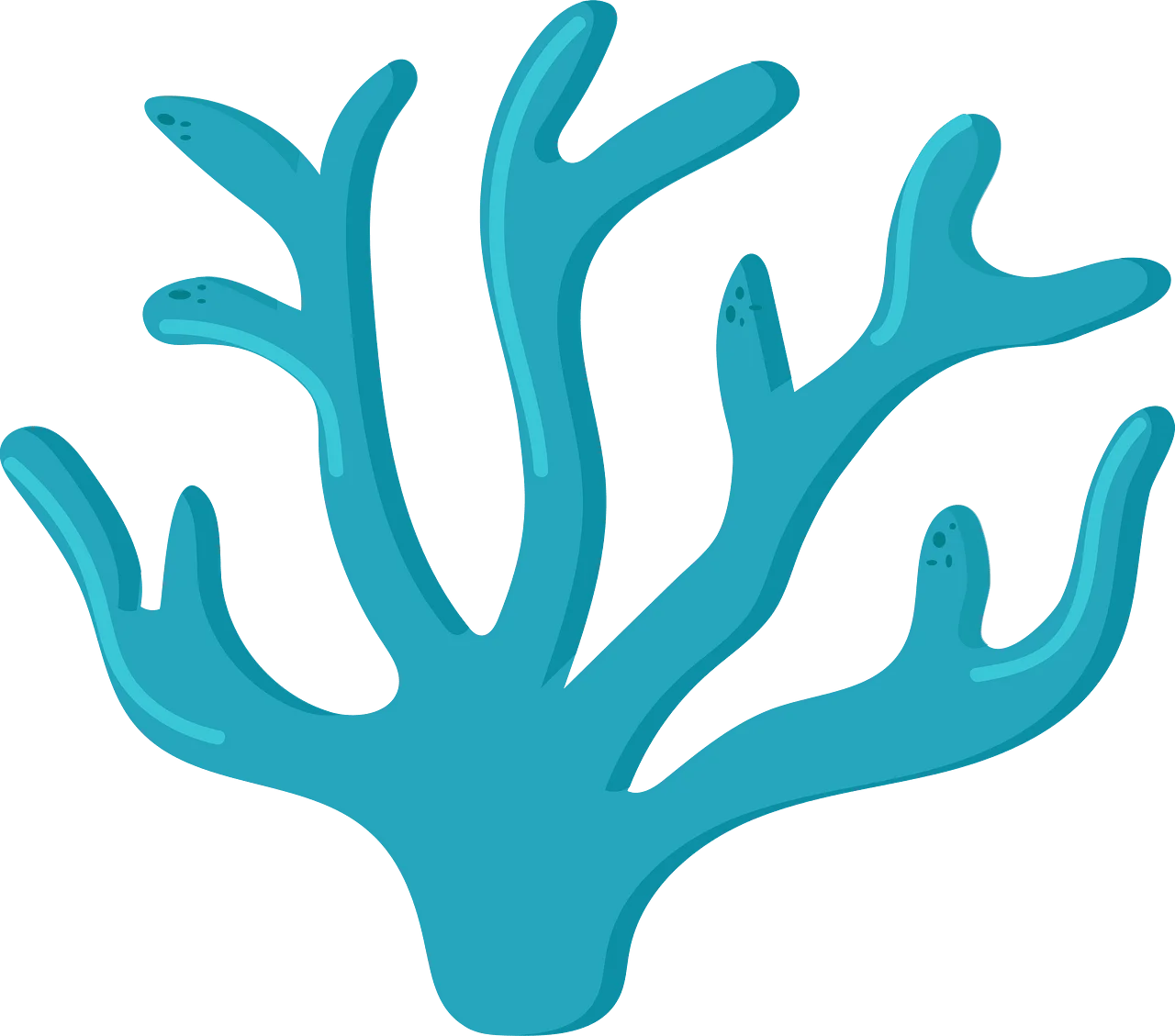 Stylized Turquoise Marine Coral Clipart with Branching Silhouette Design