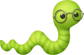 Adorable Green Cartoon Worm Clipart with Quirky Glasses and Expressive Charm